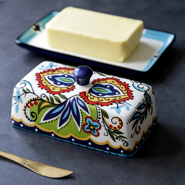 Hand-Painted Butter Dish with Lid