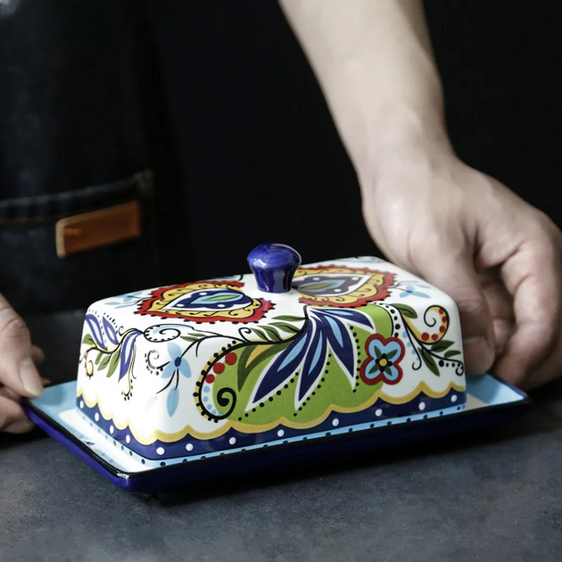 Hand-Painted Butter Dish with Lid