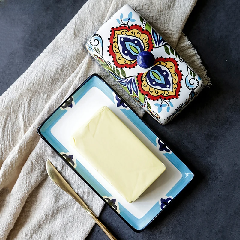 Hand-Painted Butter Dish with Lid