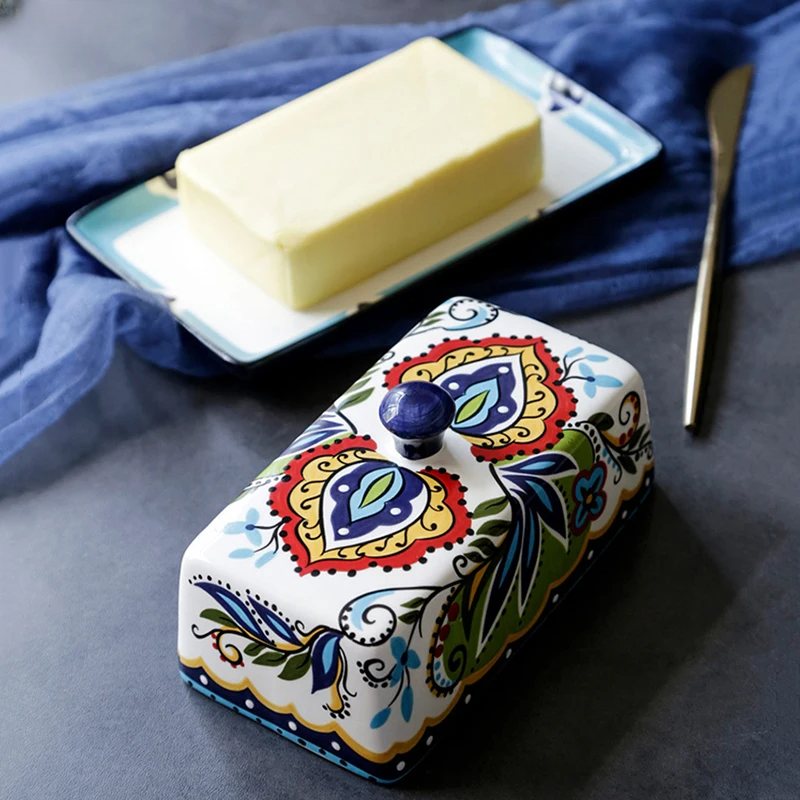 Hand-Painted Butter Dish with Lid