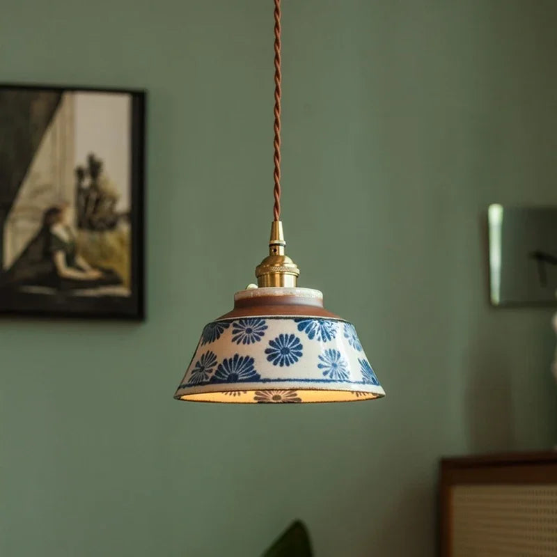 Hand-painted ceramic pendant light