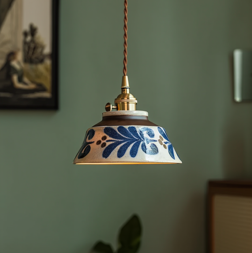 Hand-painted ceramic pendant light