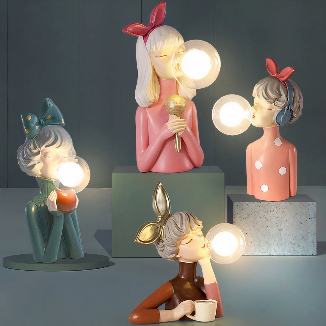 Handcrafted Wood Table Lamp with Fabric Shade