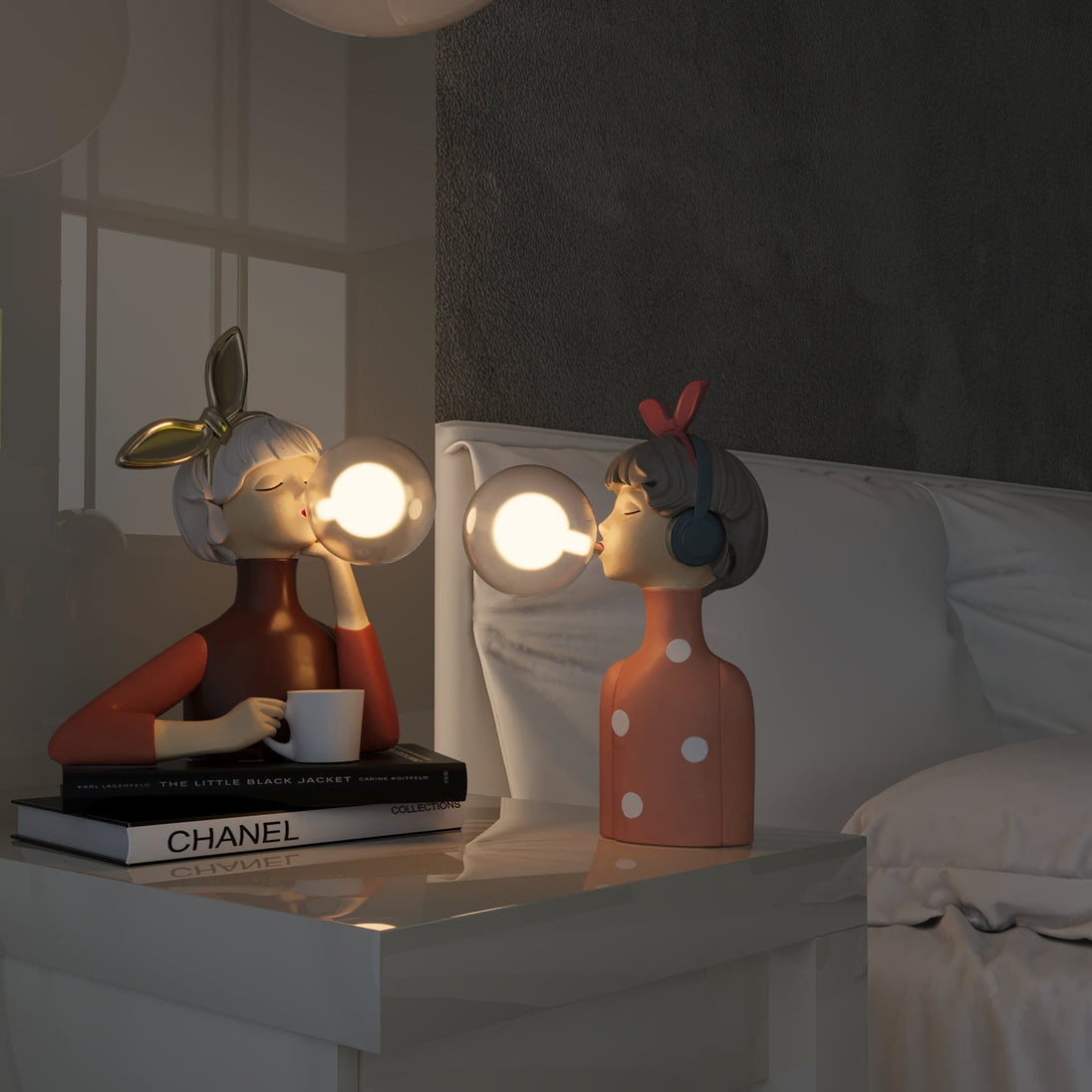 Handcrafted Wood Table Lamp with Fabric Shade