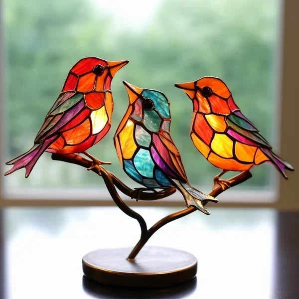 Handmade Coloured Glass Bird Figurines – 3 Birds, Style A