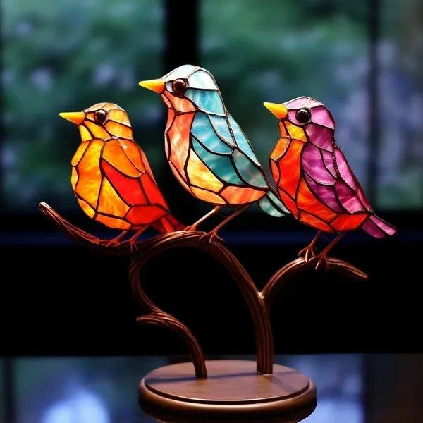Handmade Coloured Glass Bird Figurines – 3 Birds, Style B