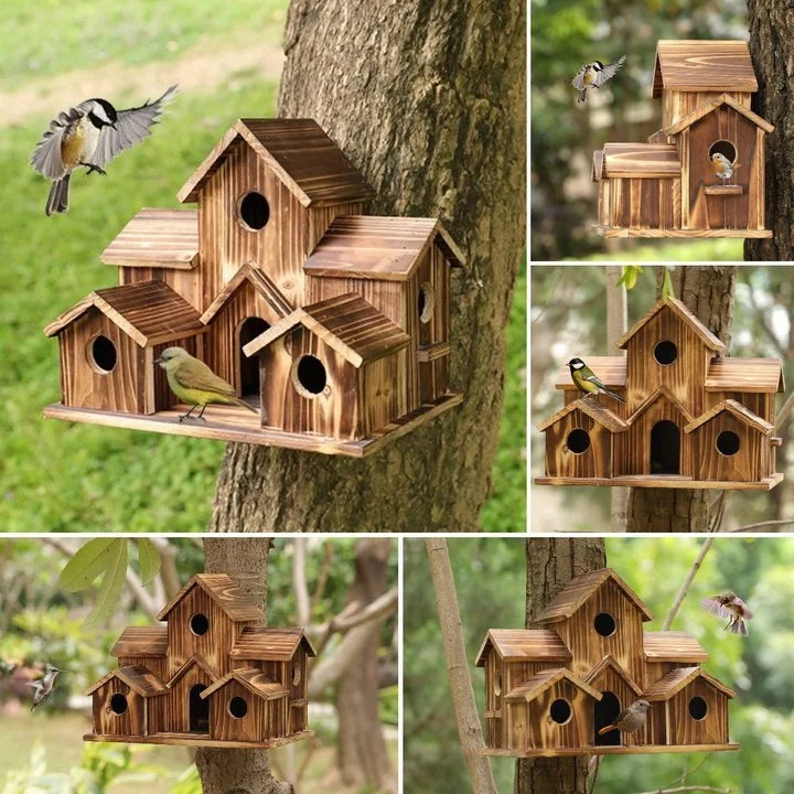 Handmade Six-Entrance Wooden Birdhouse