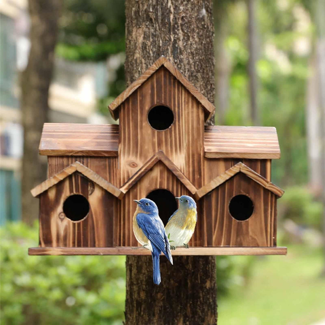 Handmade Six-Entrance Wooden Birdhouse