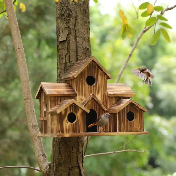 Handmade Six-Entrance Wooden Birdhouse