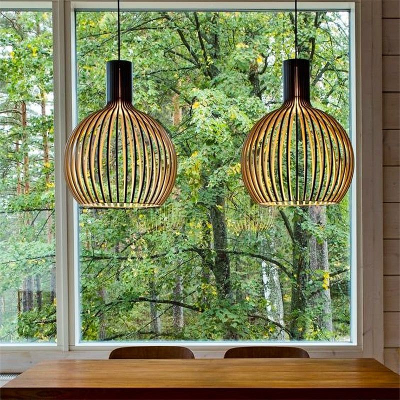 Handmade Wooden Pendant Light in black with natural wood interior