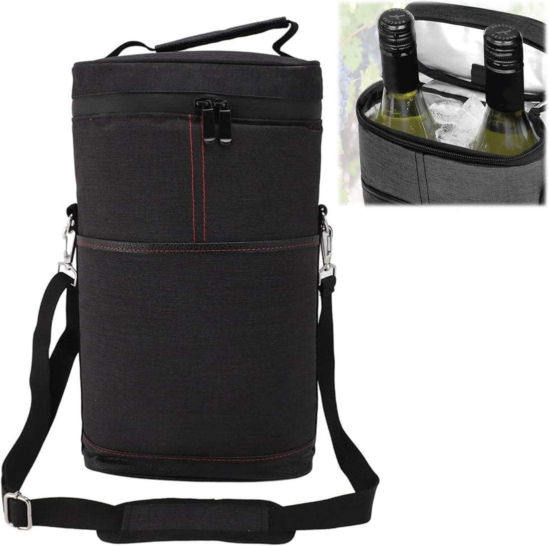 Insulated Two-Bottle Wine Carrier Bag in Black