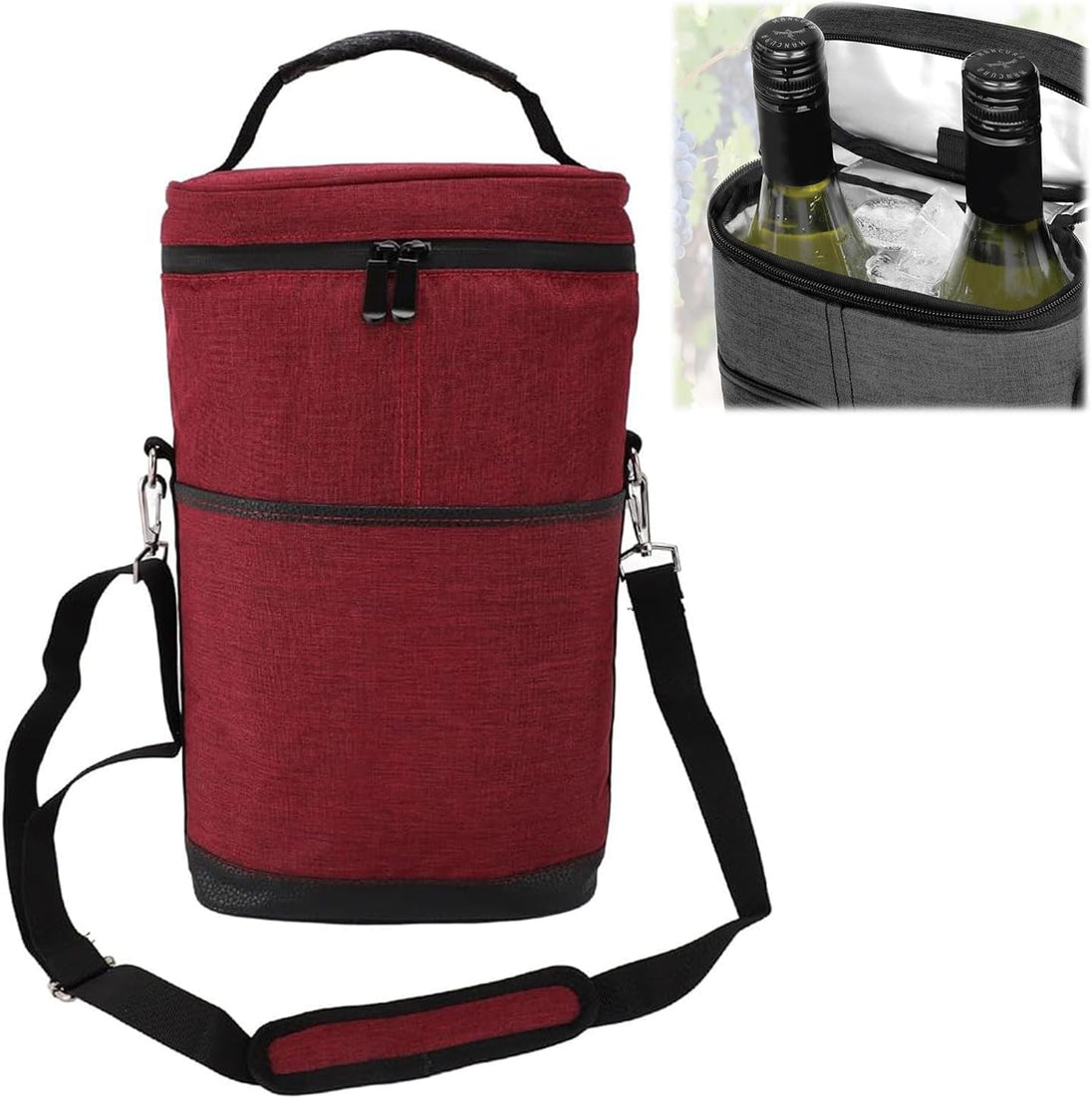 Insulated Two-Bottle Wine Carrier Bag in Red