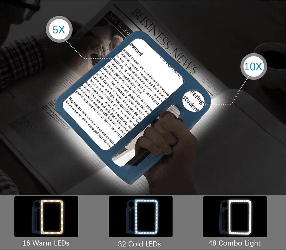 LED Reading Magnifier with 5x and 10x Magnification