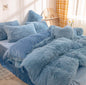 Long-Pile Plush Duvet Cover Set in Blue