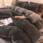 Long-Pile Plush Duvet Cover Set in Dark Grey