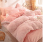 Long-Pile Plush Duvet Cover Set in Light Pink