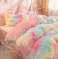 Long-Pile Plush Duvet Cover Set in Rainbow