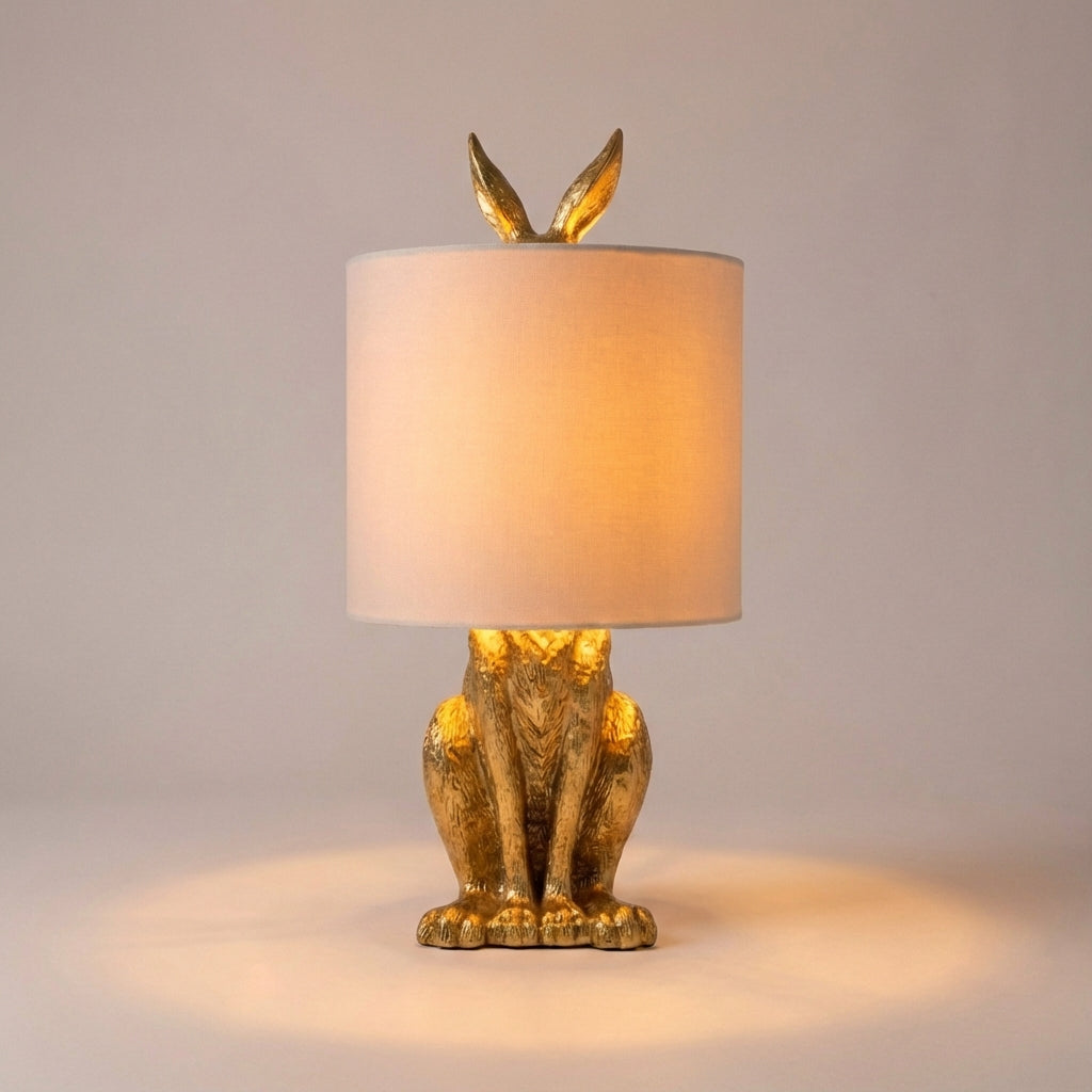 Masked Animal Sculpture Table Lamp in Gold