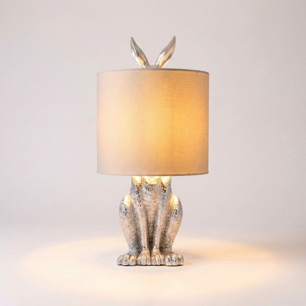 Masked Animal Sculpture Table Lamp in Silver