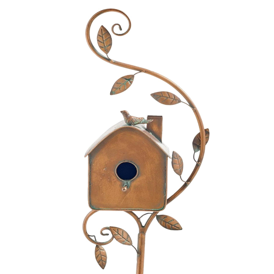 Metal Birdhouse on Garden Stake, house with chimney