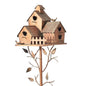 Metal Birdhouse on Garden Stake, trio house