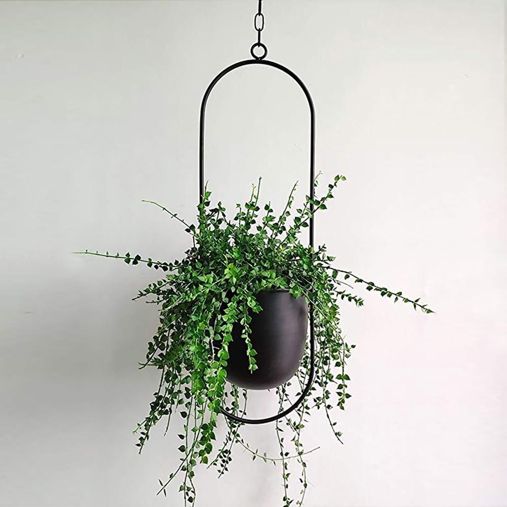 Hanging Plant Frame with Pot in Black