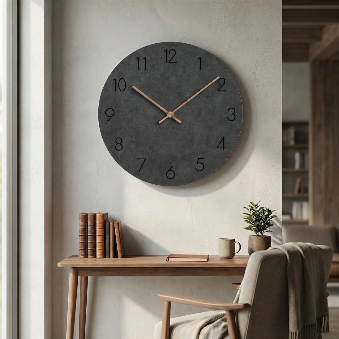 Minimalist Silent Round Wall Clock in Black