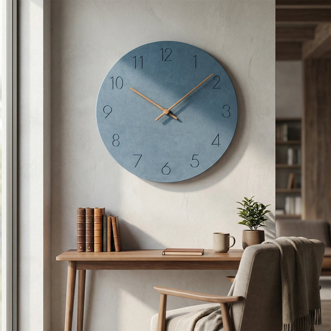 Minimalist Silent Round Wall Clock in Blue