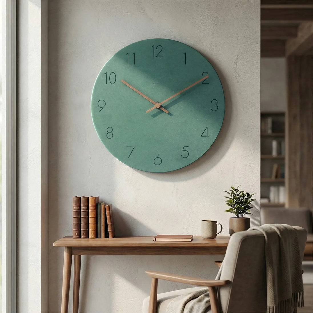 Minimalist Silent Round Wall Clock in Green