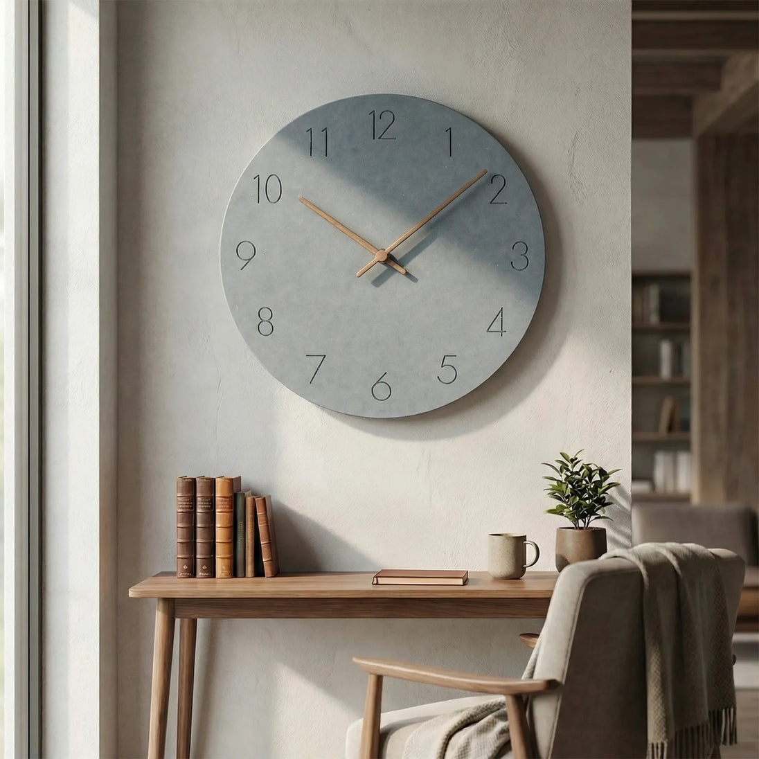 Minimalist Silent Round Wall Clock in Grey