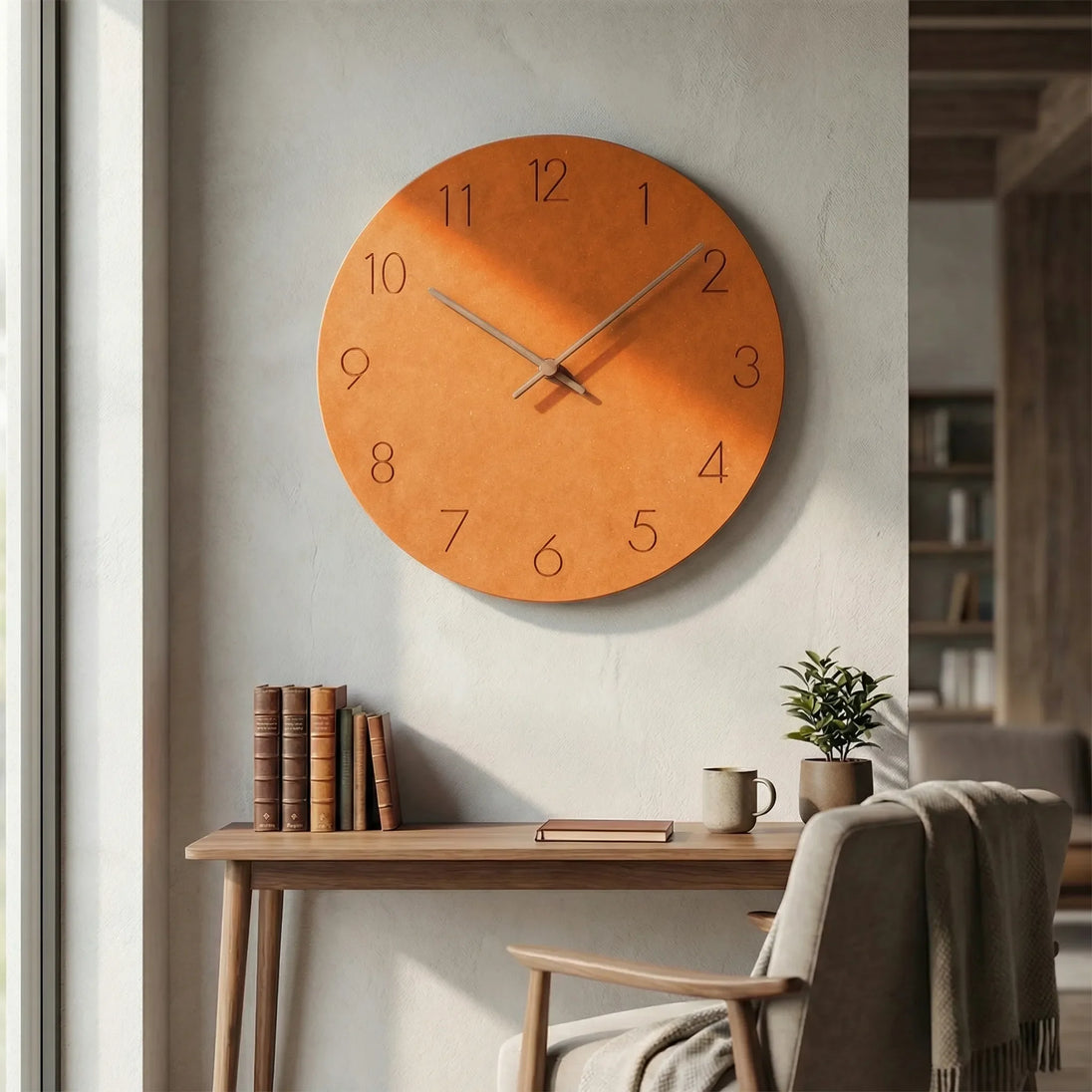 Minimalist Silent Round Wall Clock in Orange