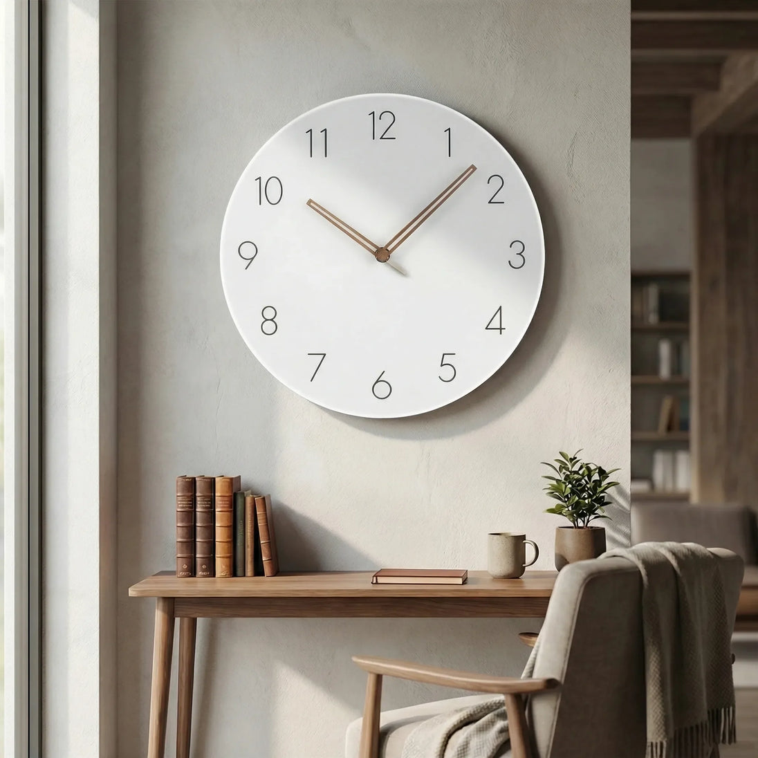 Minimalist Silent Round Wall Clock in White