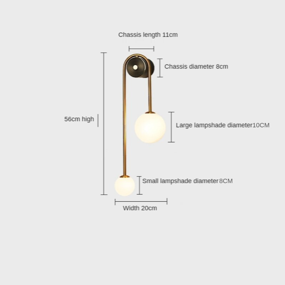 Modern Nordic gold wall sconce with glass globe shade