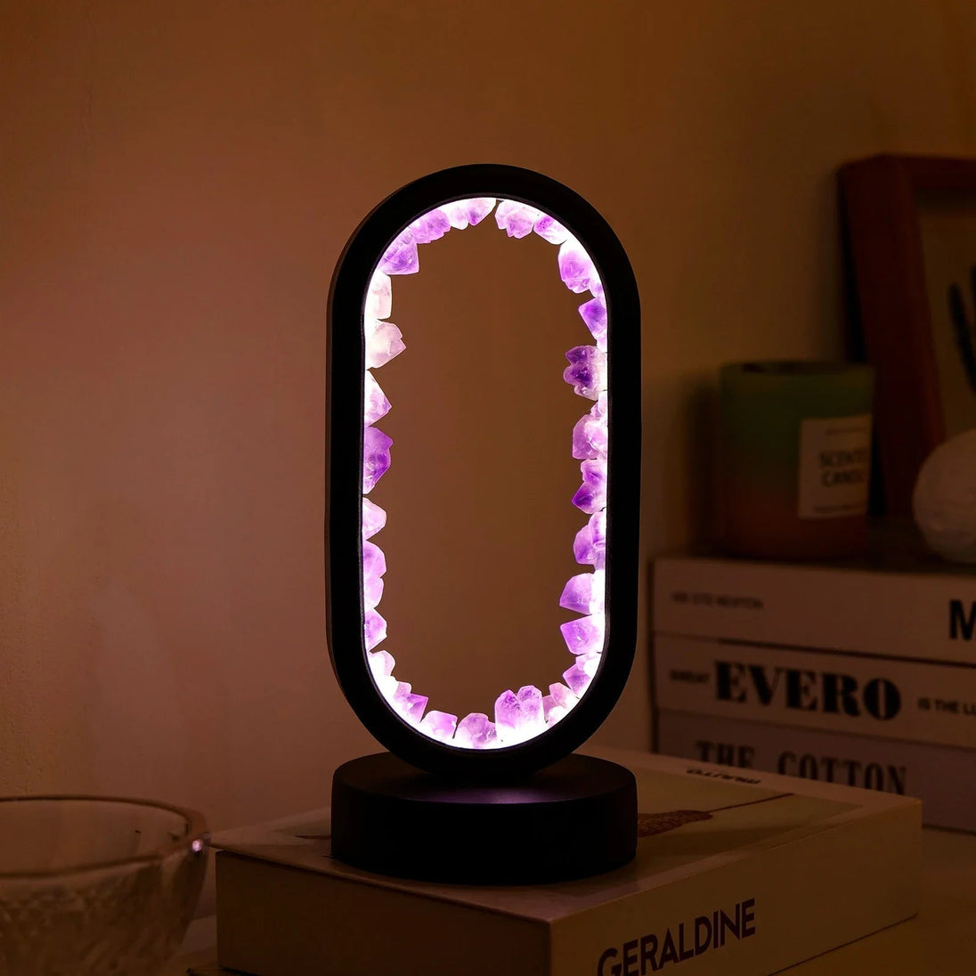 Natural Crystal Table Lamp – Amethyst, Black Base