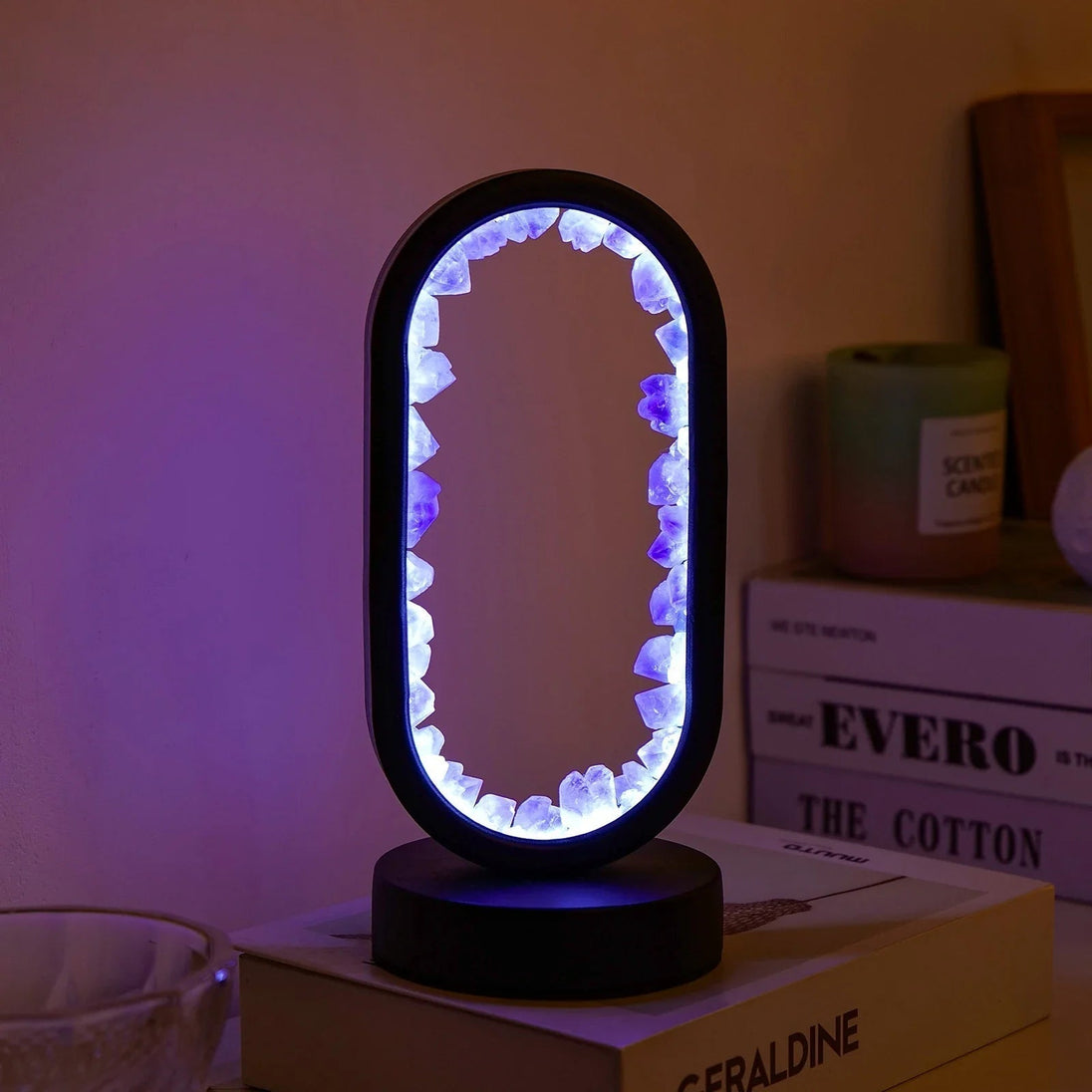 Natural Crystal Table Lamp – Celestite, Black Base