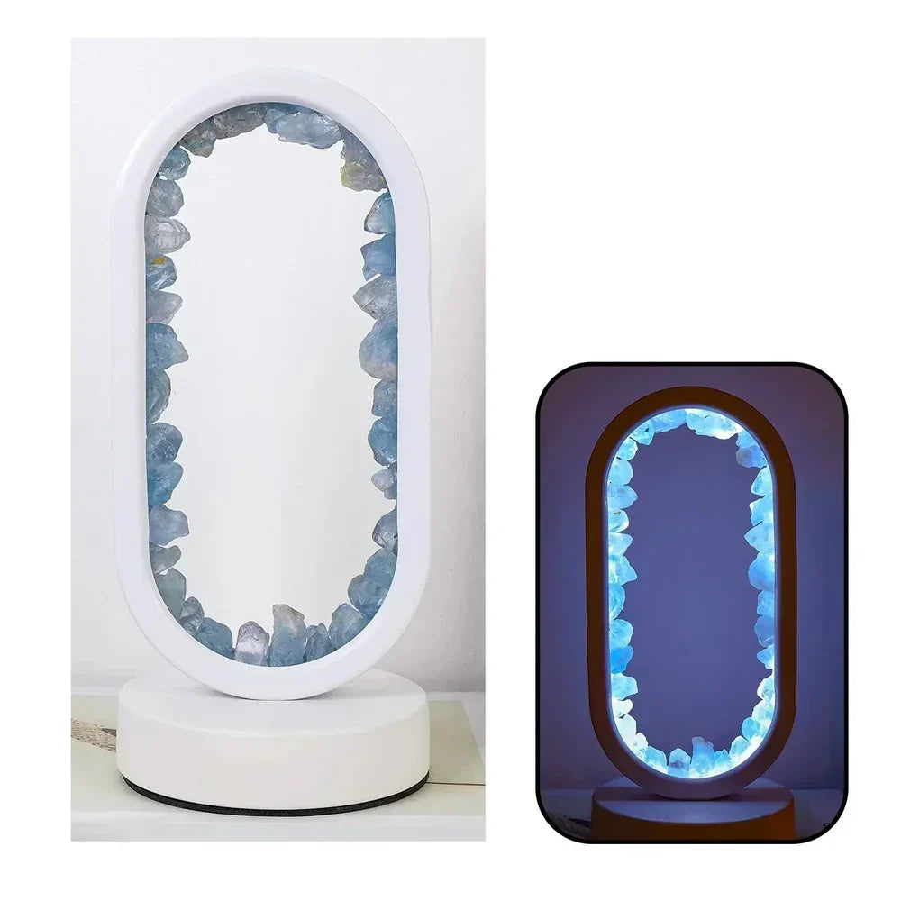 Natural Crystal Table Lamp – Celestite, White Base