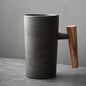 Nordic Ceramic Latte Mug with Wooden Handle in Onyx