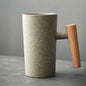 Nordic Ceramic Latte Mug with Wooden Handle in Sage