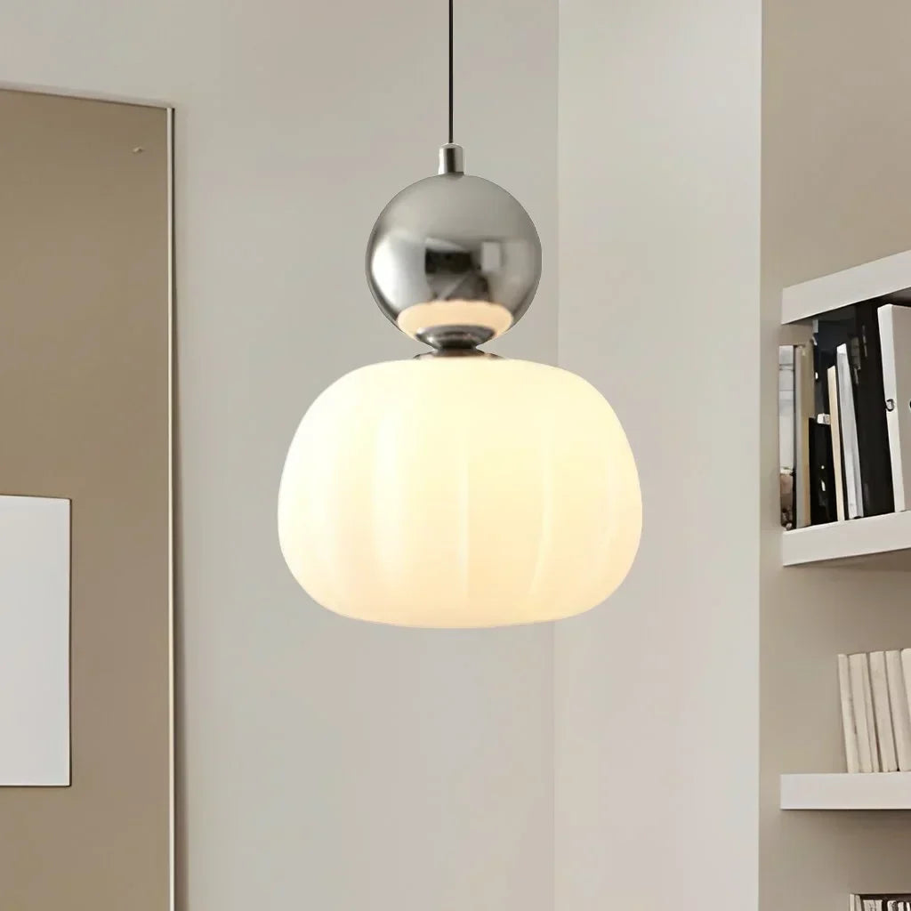 Pumpkin Glass Pendant Light in Chrome