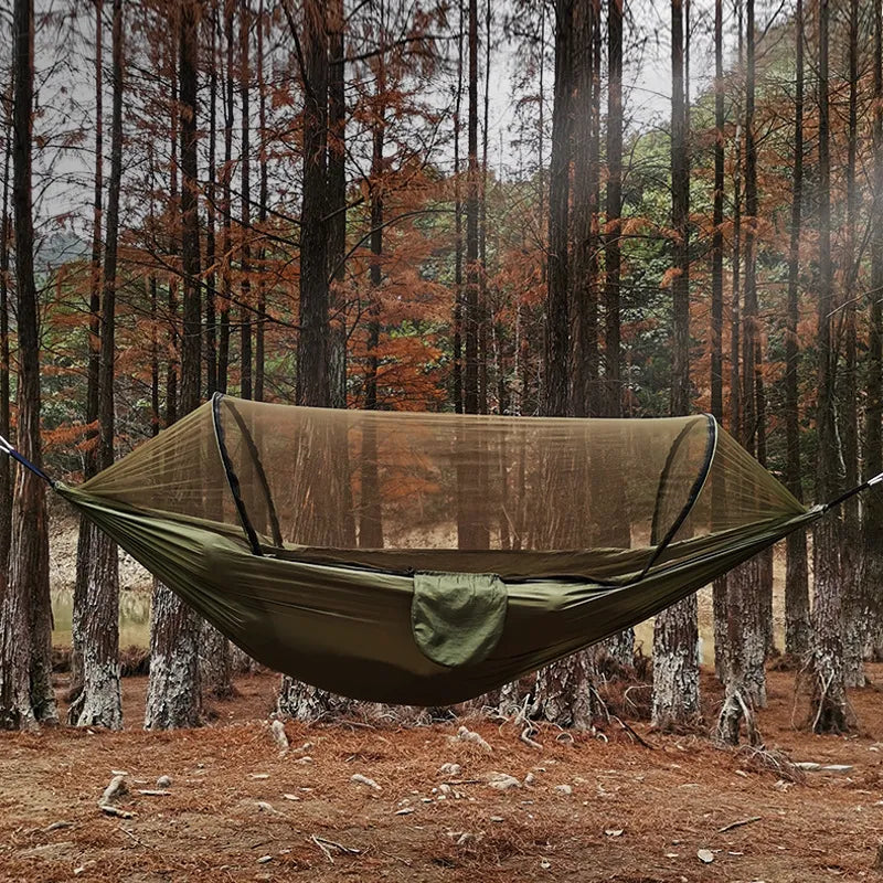 Outdoor Hammock with Mosquito Net in Olive Green