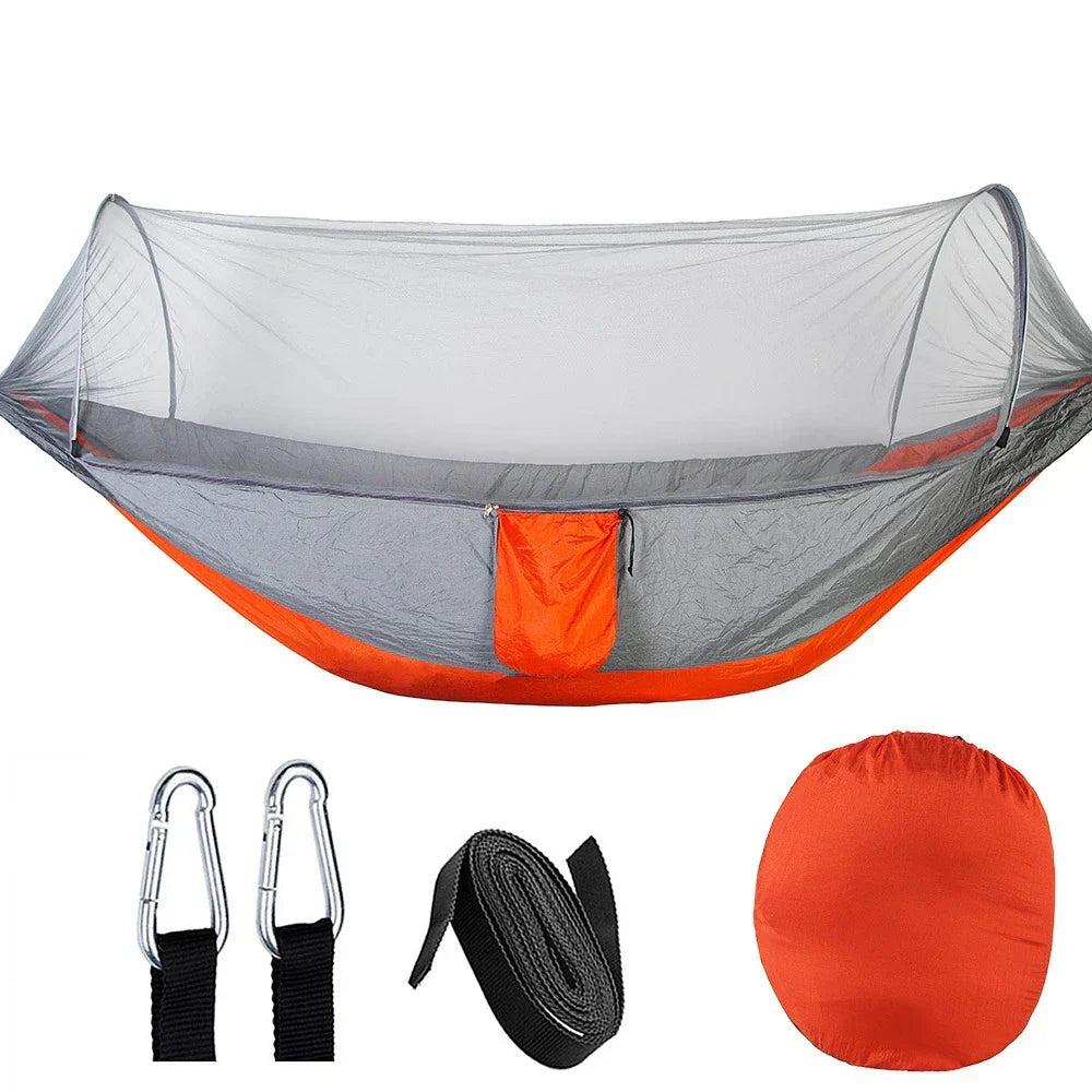 Outdoor Hammock with Mosquito Net in Orange