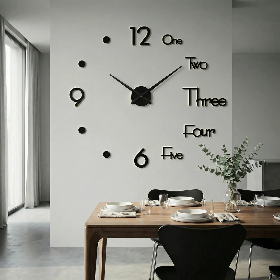 Oversized DIY 3D Wall Clock – Half Numerals, Black