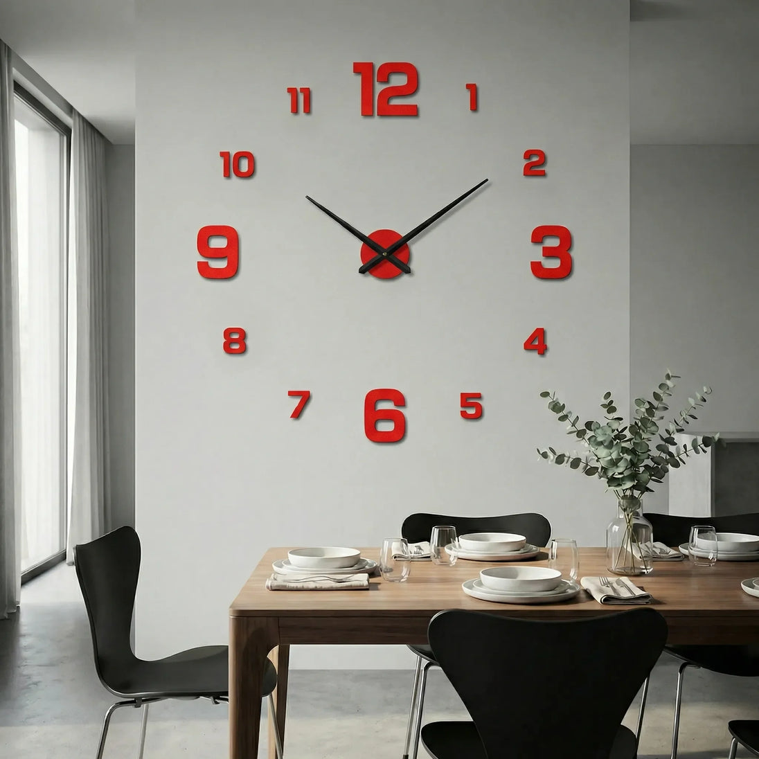 Oversized DIY 3D Wall Clock – Numerals, Red