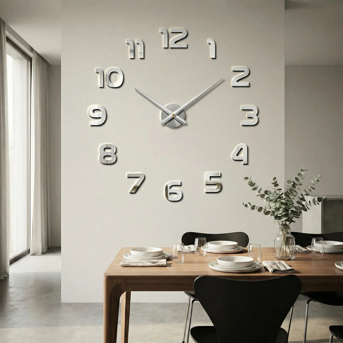 Oversized DIY 3D Wall Clock – Numerals, Silver