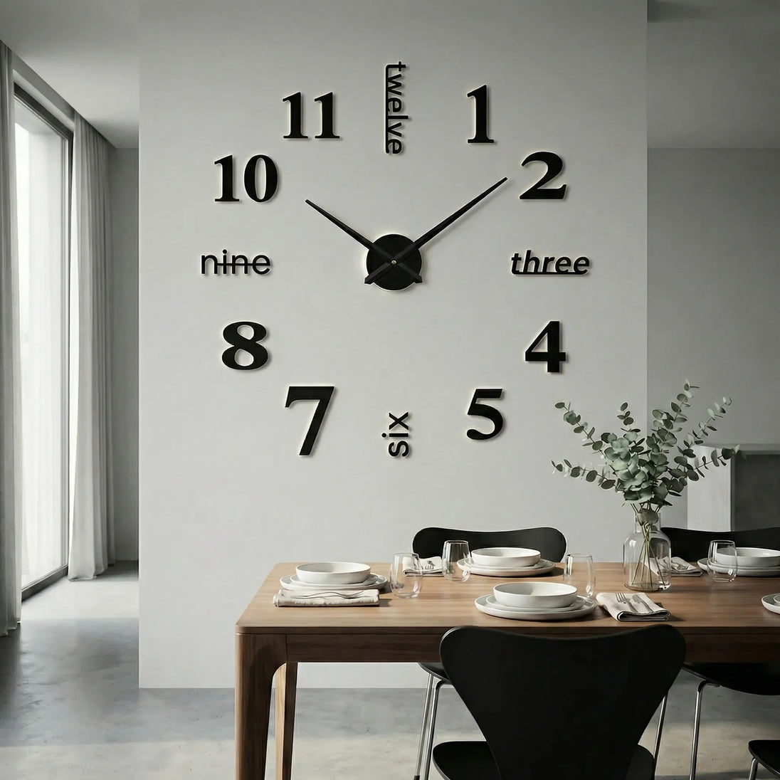 Oversized DIY 3D Wall Clock – Quarter Numerals, Black
