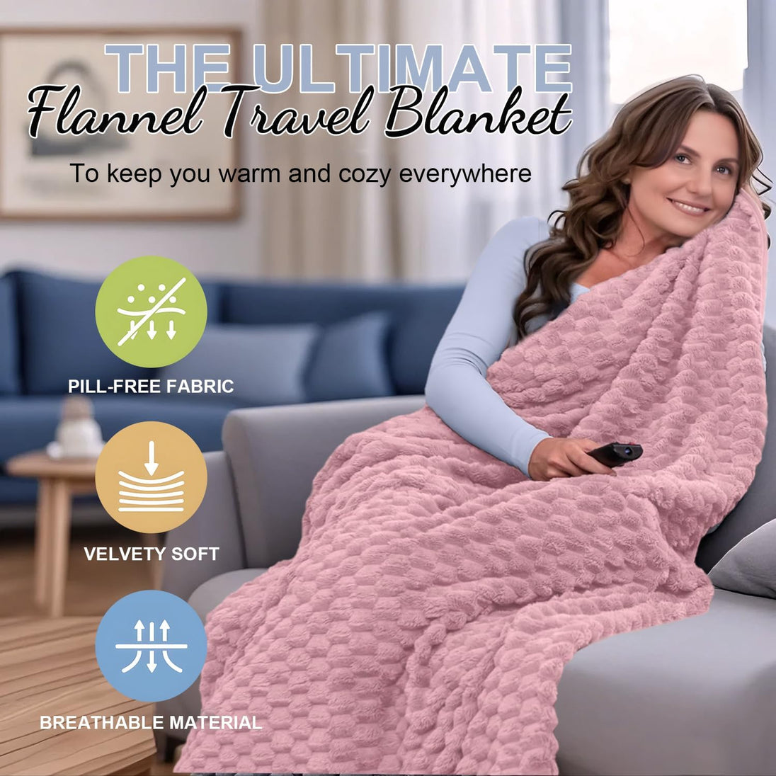 Packable Flannel Travel Blanket with Pillow Bag