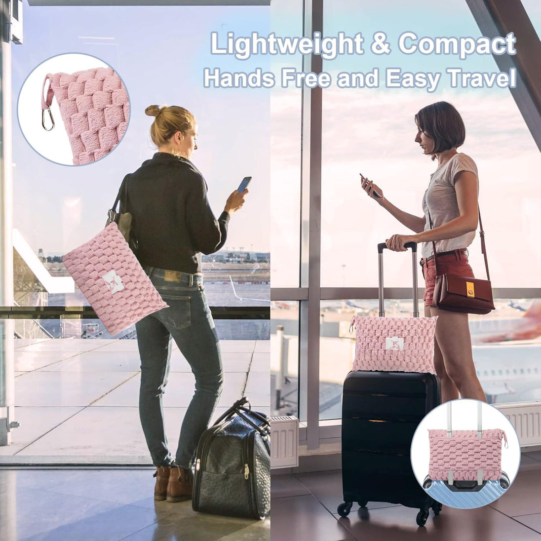 Packable Flannel Travel Blanket with Pillow Bag