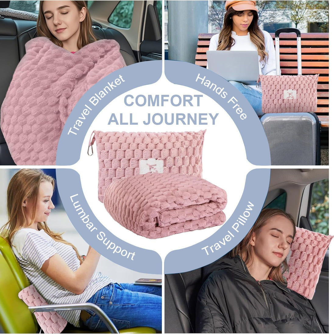 Packable Flannel Travel Blanket with Pillow Bag