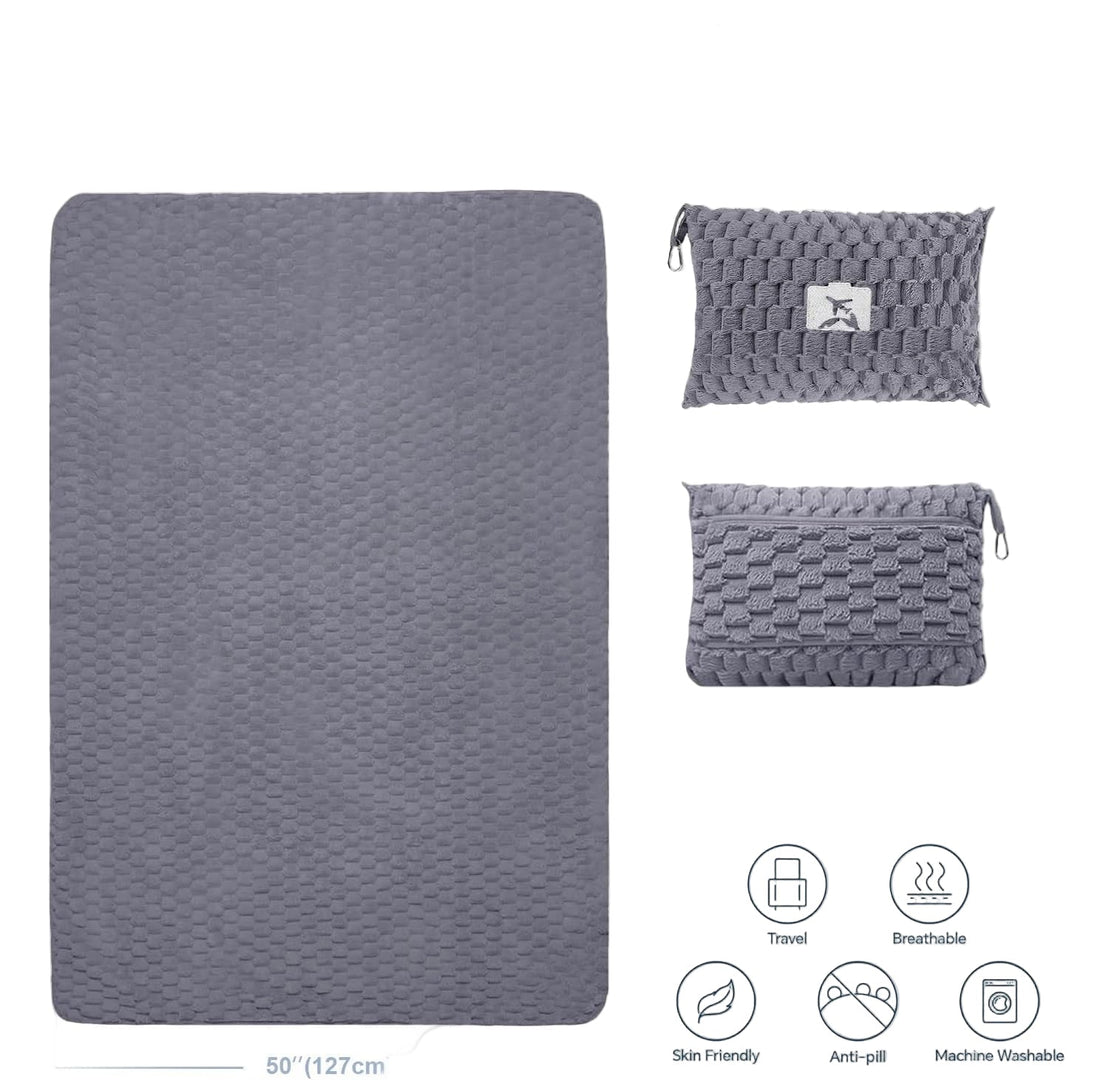 Packable Flannel Travel Blanket with Pillow Bag