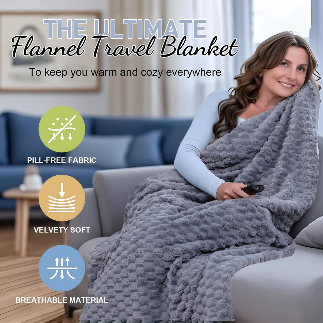 Packable Flannel Travel Blanket with Pillow Bag